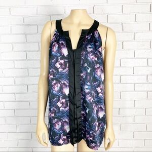 Kenneth Cole Purple Floral Blouse With Black Trim